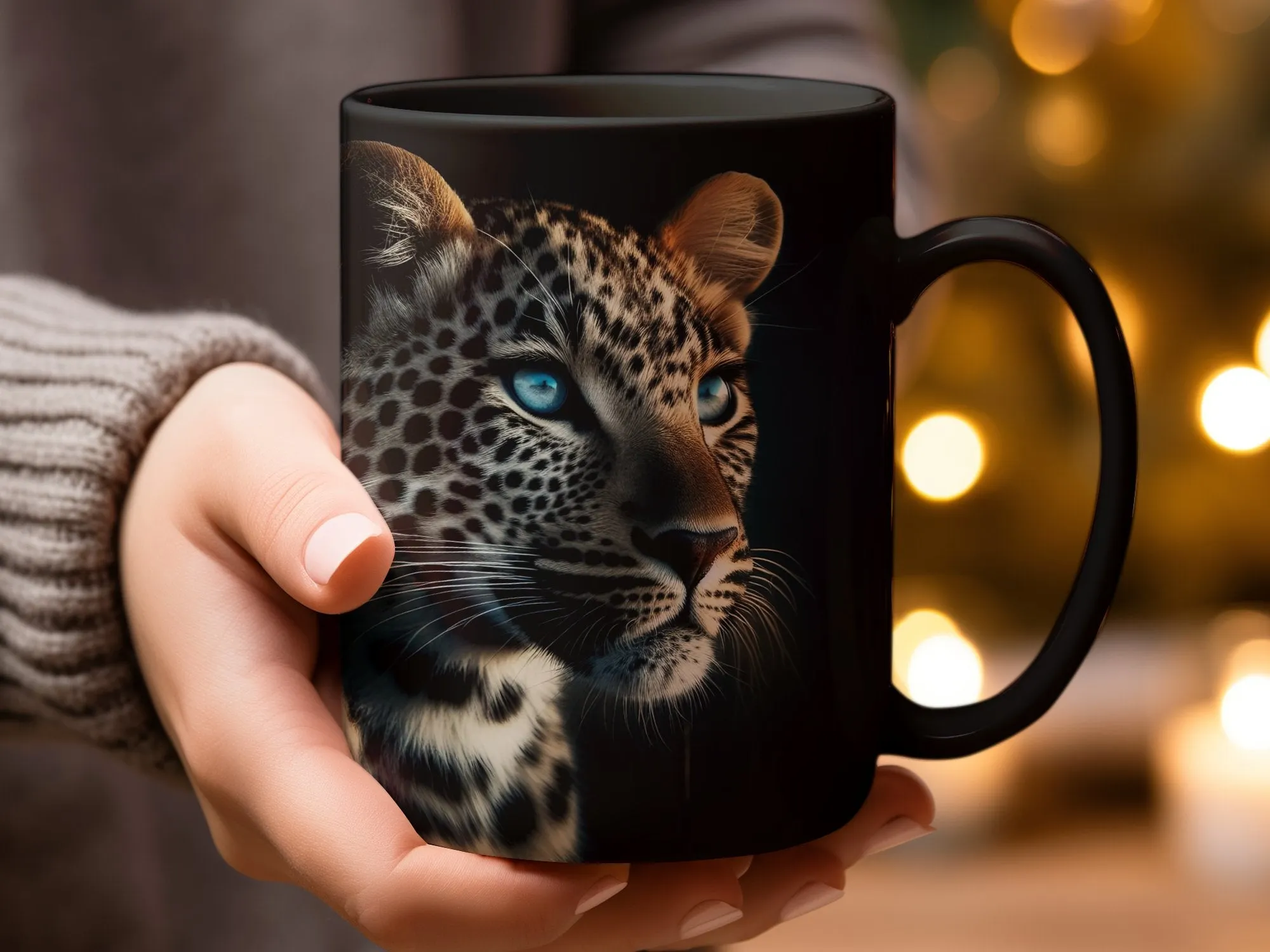 Leopard Blue Eyes Side Profile Coffee Mug, Leopard Mug, Beautiful Blue Eyed Leopard Gift, Beautiful Mug, Gift for Her, Cat Lover Gift