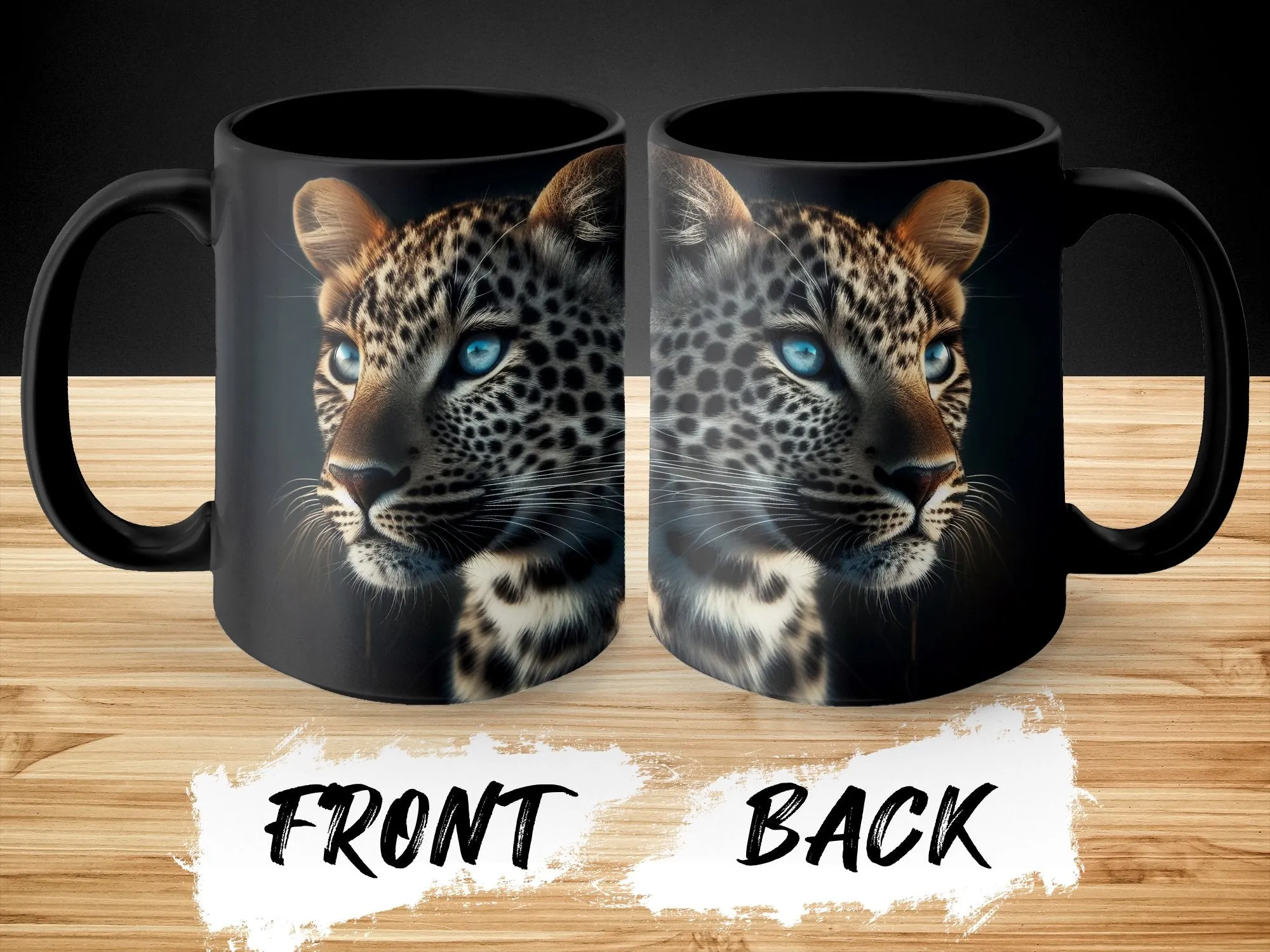 Leopard Blue Eyes Side Profile Coffee Mug, Leopard Mug, Beautiful Blue Eyed Leopard Gift, Beautiful Mug, Gift for Her, Cat Lover Gift