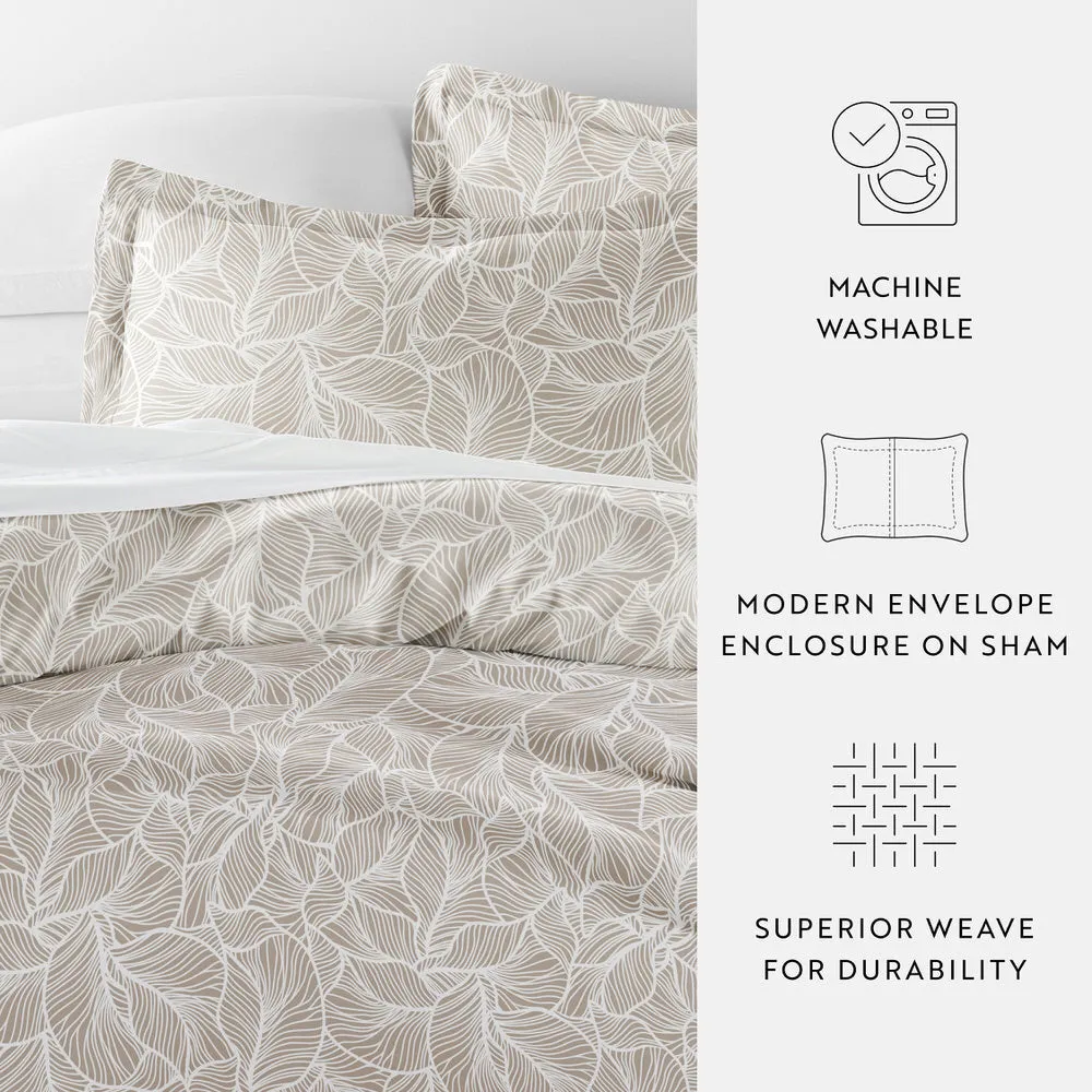 Linear Leaves Pattern 3-Piece Duvet Cover Set