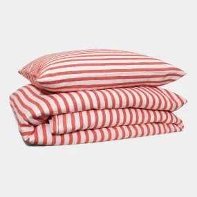 Linen Duvet Cover Set Red Stripe