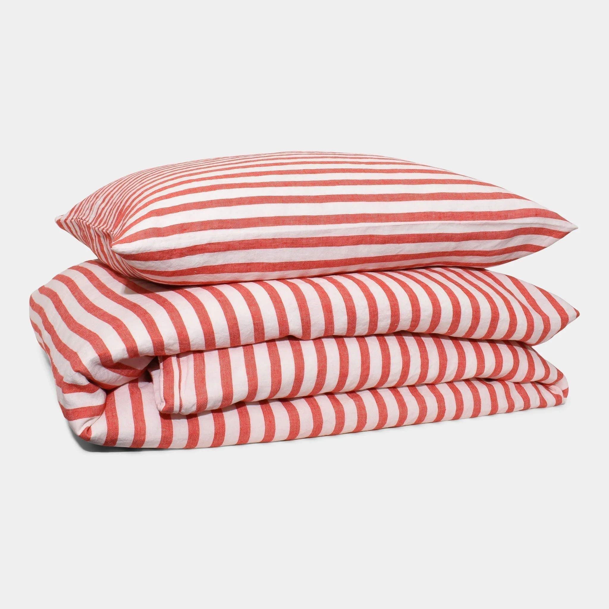 Linen Duvet Cover Set Red Stripe