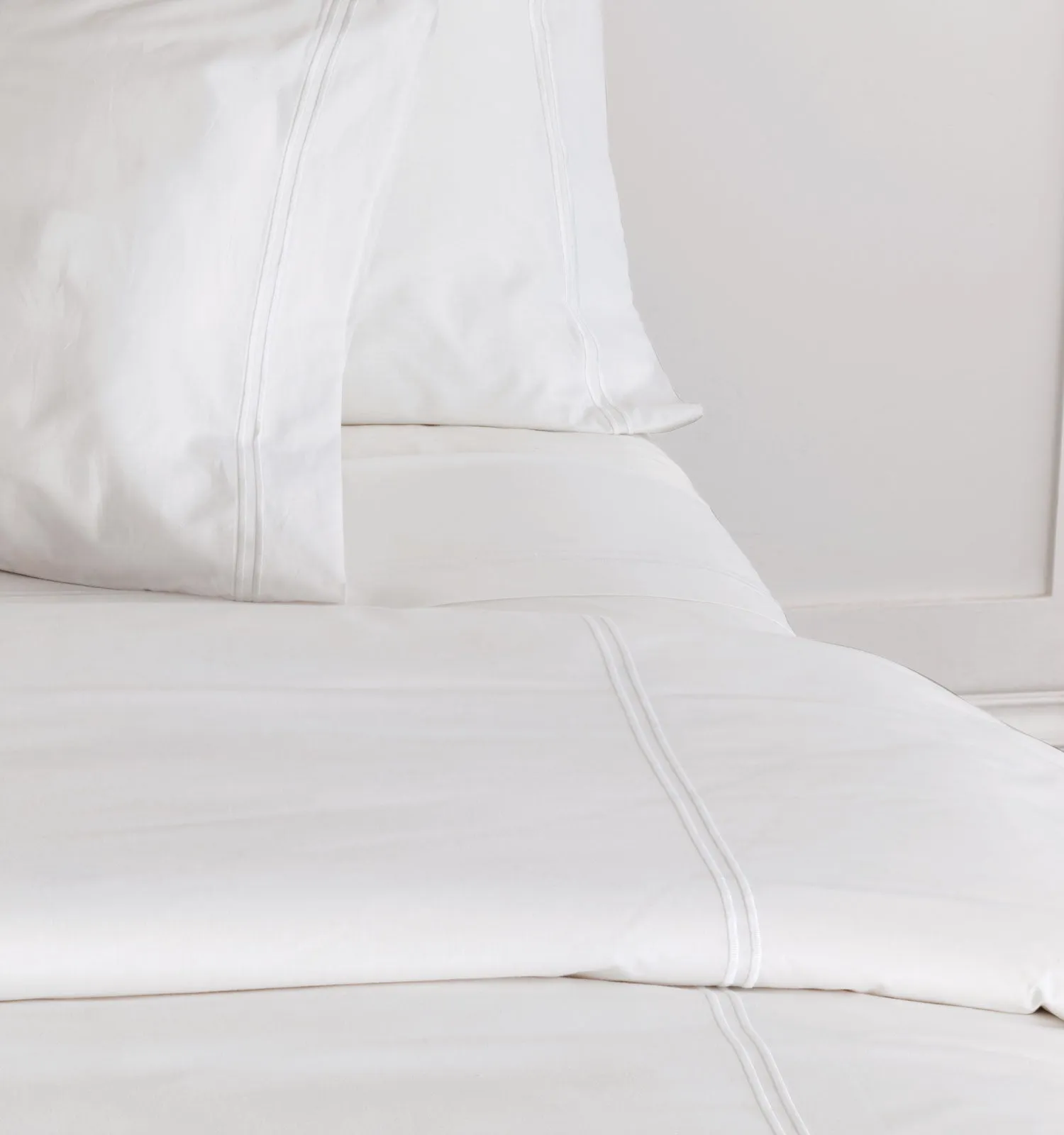 Loretto White Embroidered Percale Duvet Cover