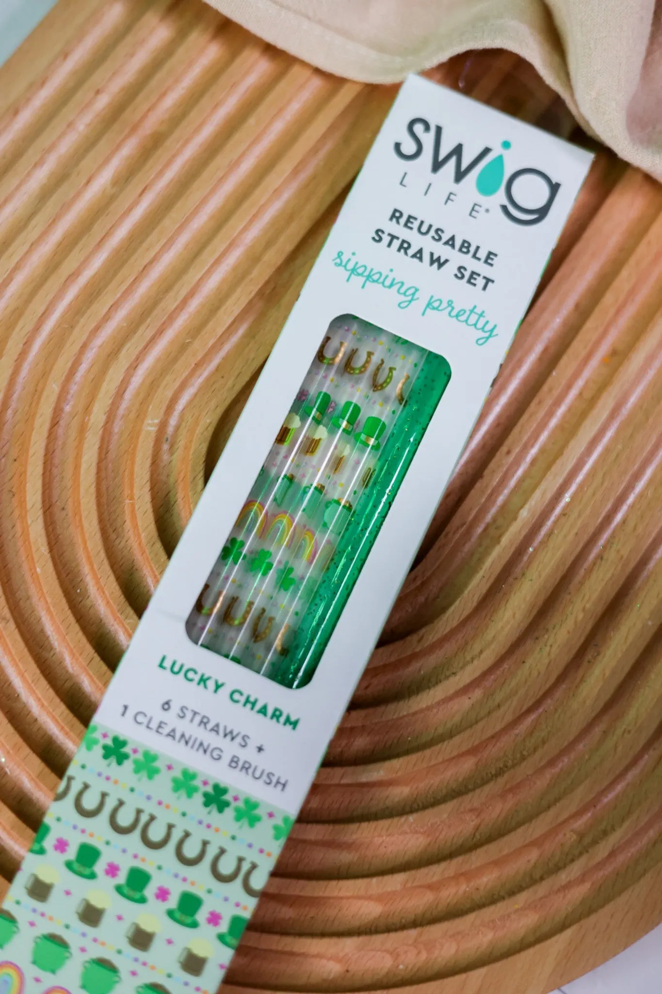 Lucky Charm & Green Glitter Reusable Straw Set