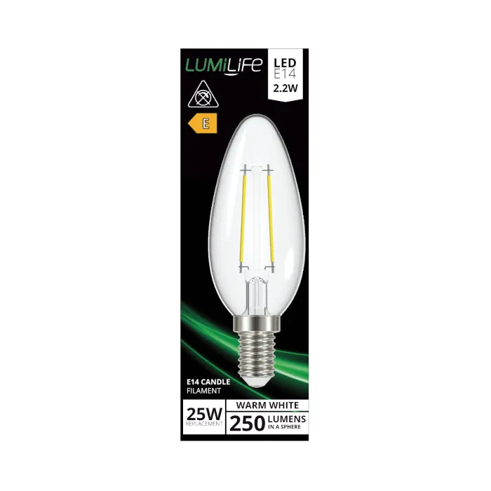 LUMiLiFe 2.2W E14 Candle Filament - 250lm - 2700K