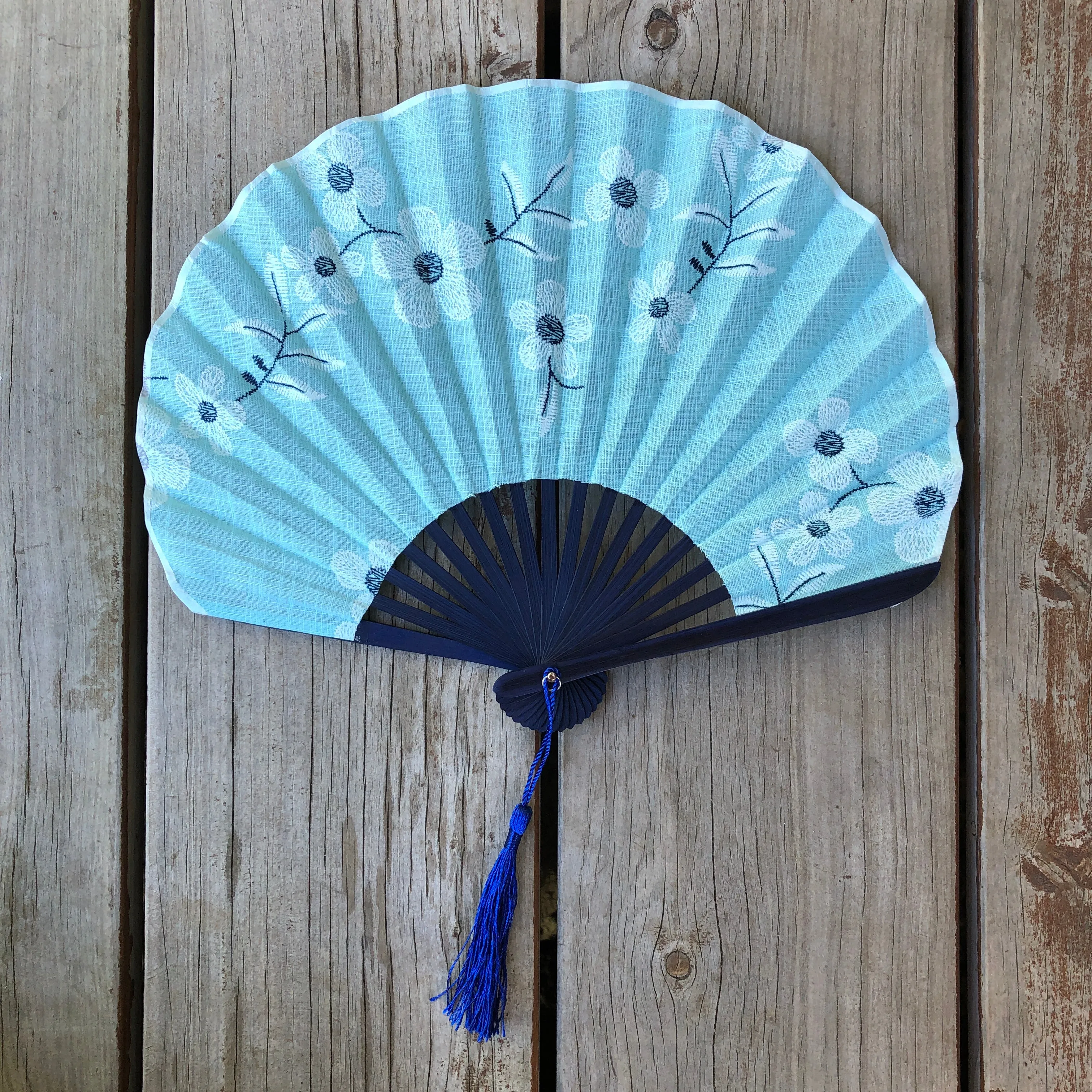 Luxury Linen Fan - Blue Flowers