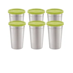 Magnus Easy Lock Tumbler with Lid and Straw | 350 ml | Stainless Steel Water Bottle | 100% Spill-Proof & Airtight | Suitable for Adults, Kids, and Toddlers | Portable Kitchen Set (Pack of 6, Silver)