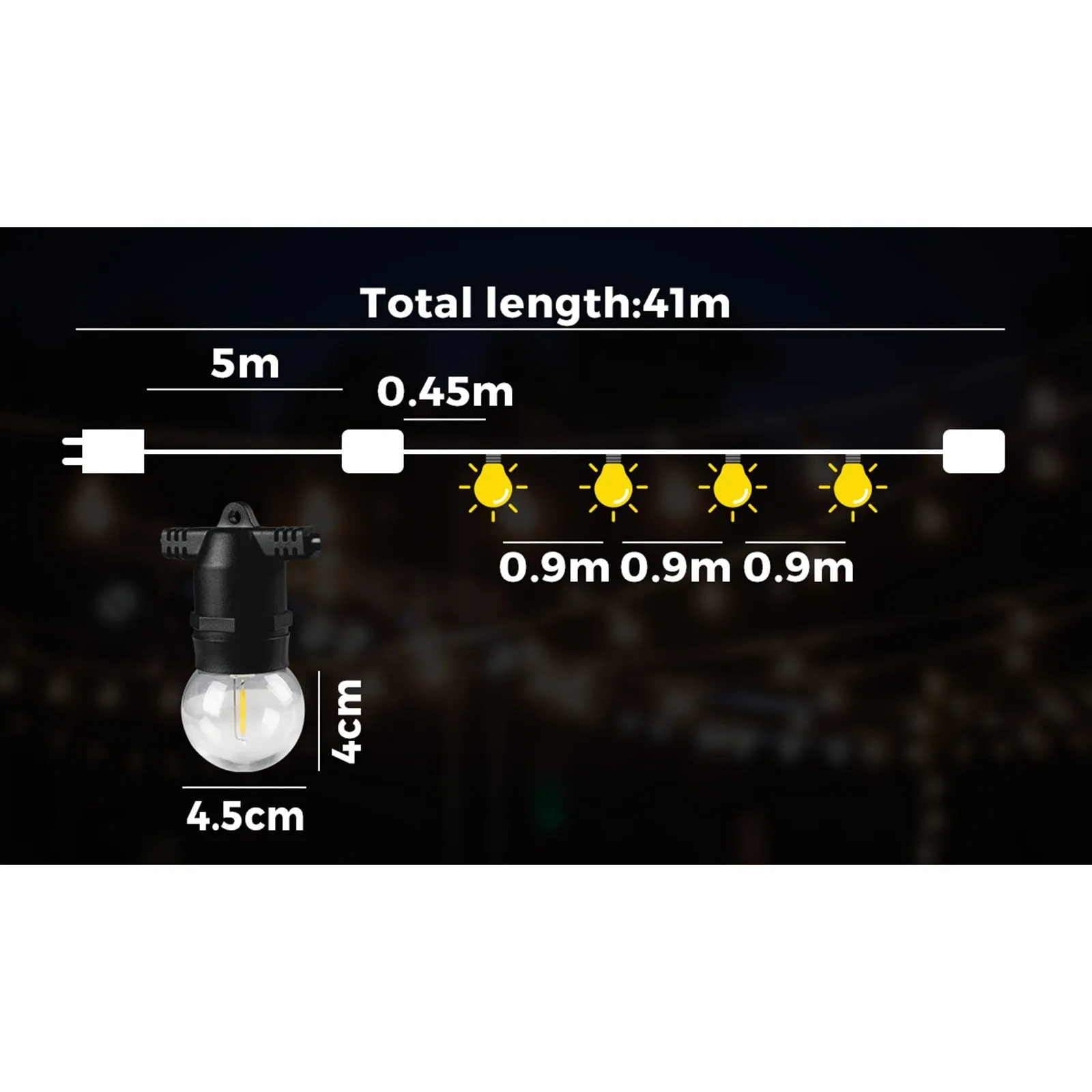 Mazam 41M LED Festoon Lights String Light Waterproof Wedding Party Garden