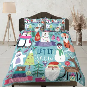 Merry Christmas Duvet Cover Set and Pillows Winter Dorm Bedding Comforter Cover Christmas Gift