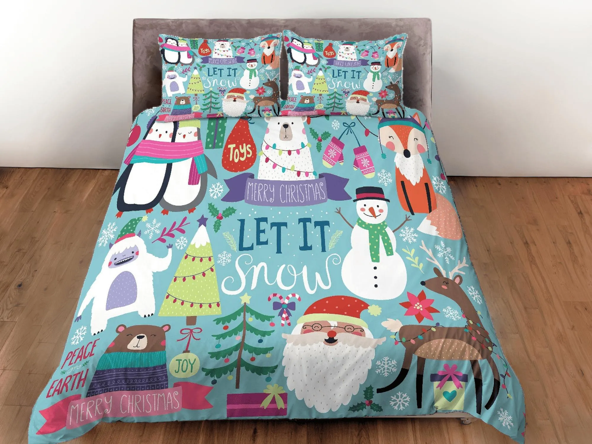 Merry Christmas Duvet Cover Set and Pillows Winter Dorm Bedding Comforter Cover Christmas Gift