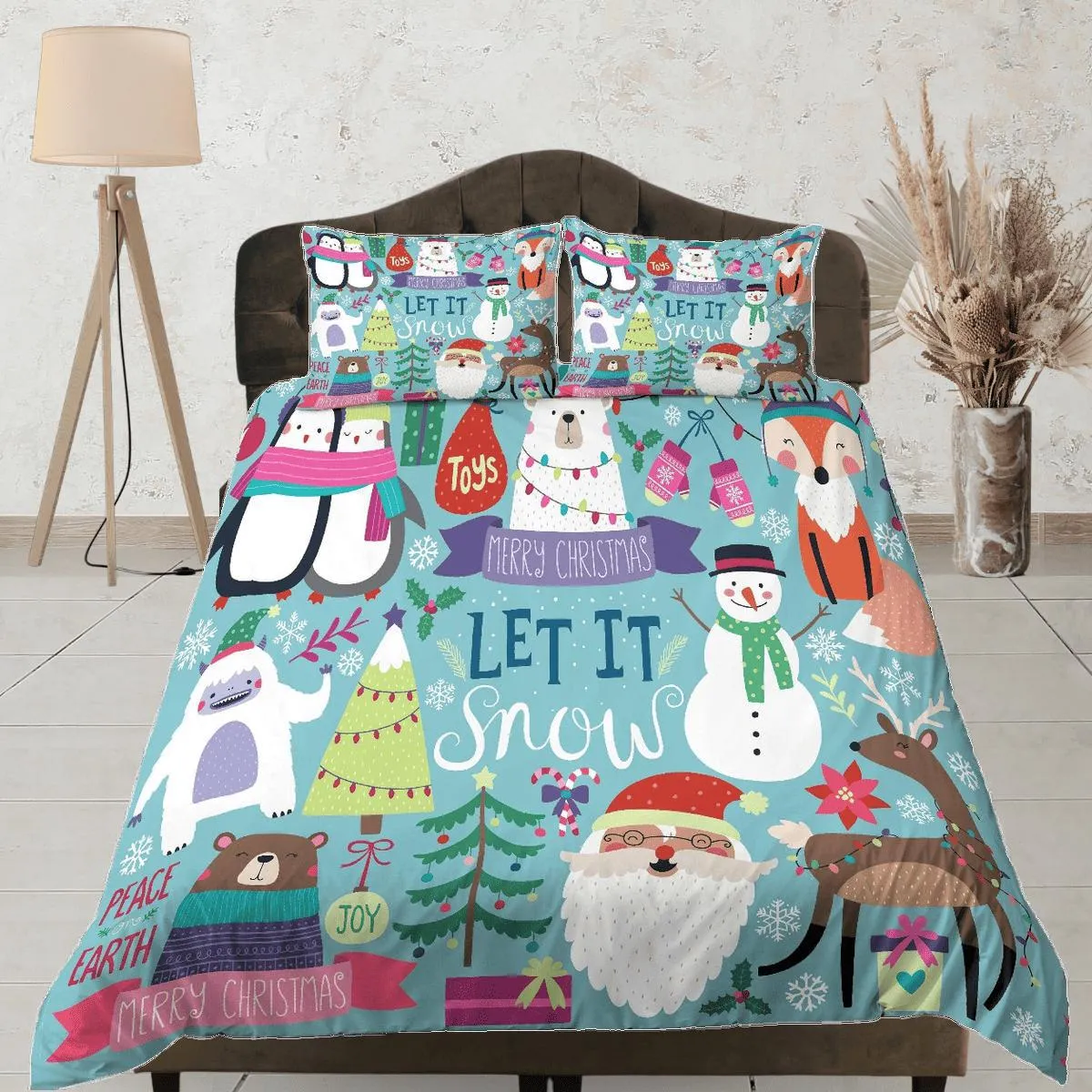 Merry Christmas Duvet Cover Set and Pillows Winter Dorm Bedding Comforter Cover Christmas Gift