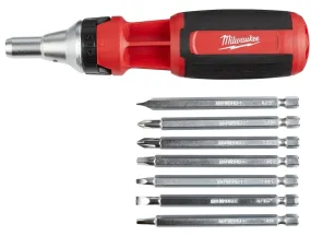 Milwaukee 48-22-2322 Ratcheting Multi-Bit Driver, 1/4 in Drive, Square Drive, 7 in OAL, Plastic Handle, Magnetic :CD: QUANTITY: 1