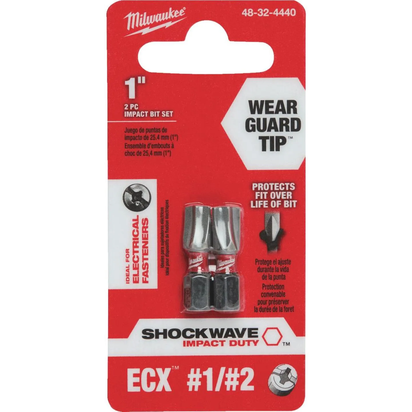 Milwaukee Shockwave #2 ECX 1 In. Insert Impact Screwdriver Bit (2-Pack)