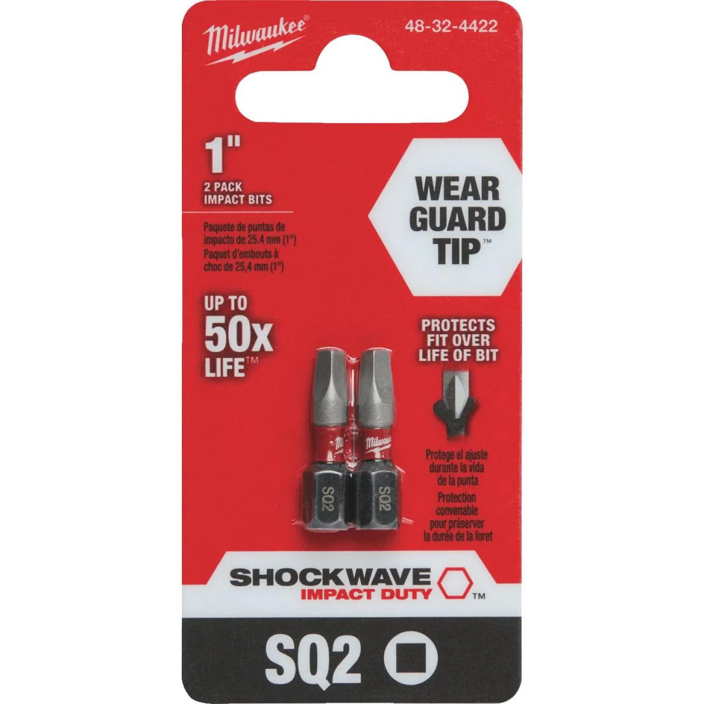 Milwaukee Shockwave #2 Square Recess 1 In. Insert Impact Screwdriver Bit (2-Pack)