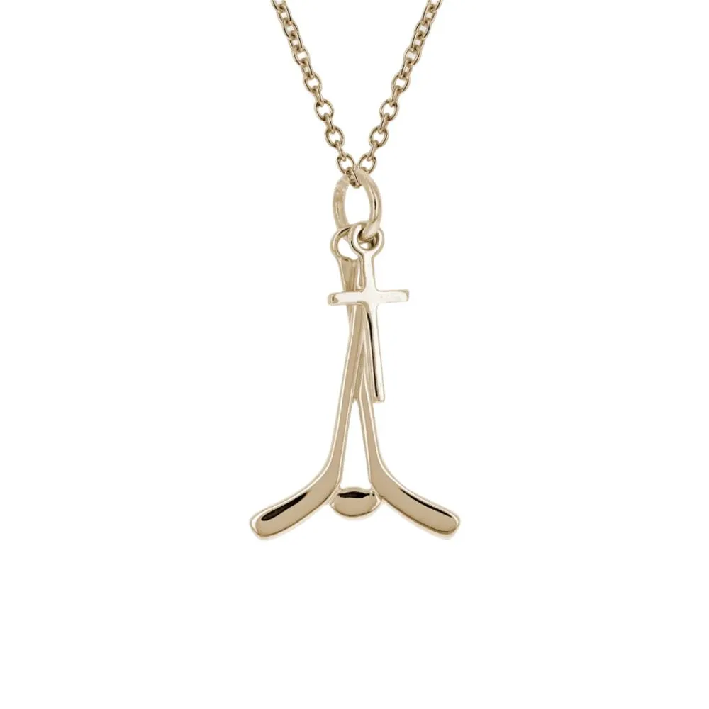 Mini Hockey Necklace With Dangle Cross | Gold