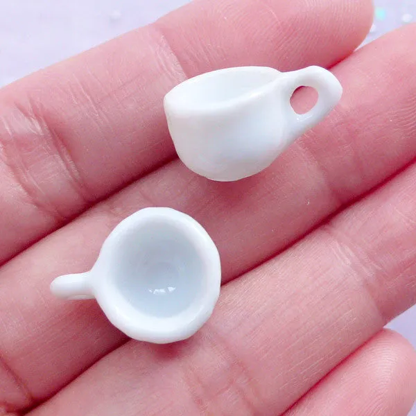 Miniature Porcelain Tea Cups | Dollhouse Ceramic Coffee Cup | Doll House Pottery Tea Cup | Alice in Wonderland Jewelry Making (2 pcs / White / 13mm x 9mm)