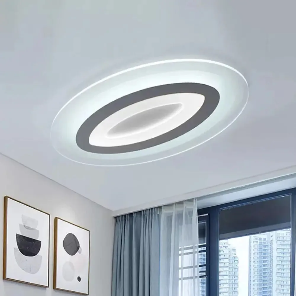 Minimalist White Oval Flush Mount LED Fixture for Living Room Lighting