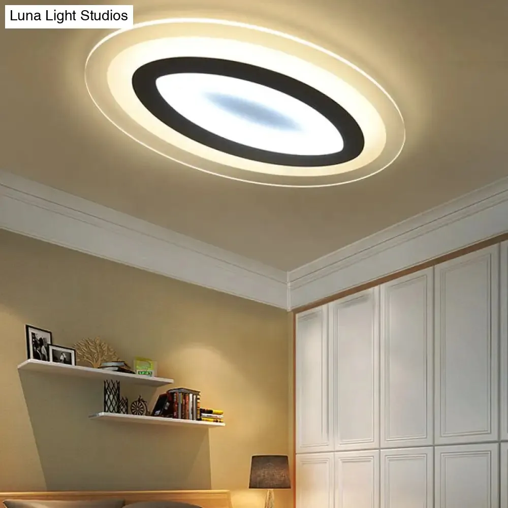 Minimalist White Oval Flush Mount LED Fixture for Living Room Lighting