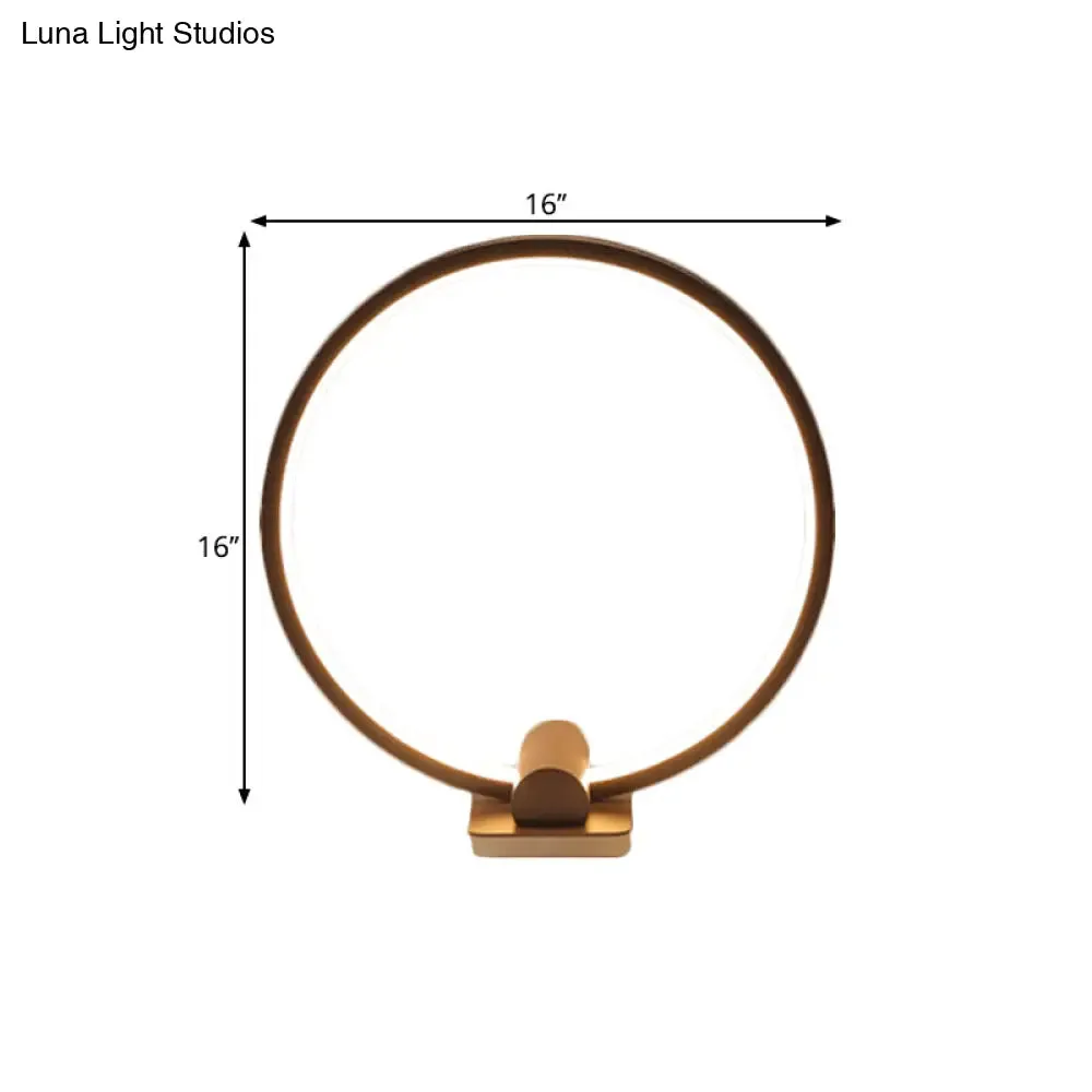 Minimalistic Annular Task Lamp: Metallic White/Coffee LED Reading Table Lighting in Warm/White Light