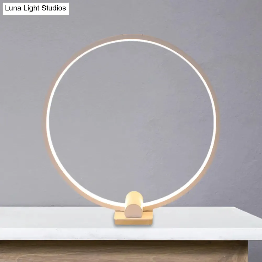 Minimalistic Annular Task Lamp: Metallic White/Coffee LED Reading Table Lighting in Warm/White Light