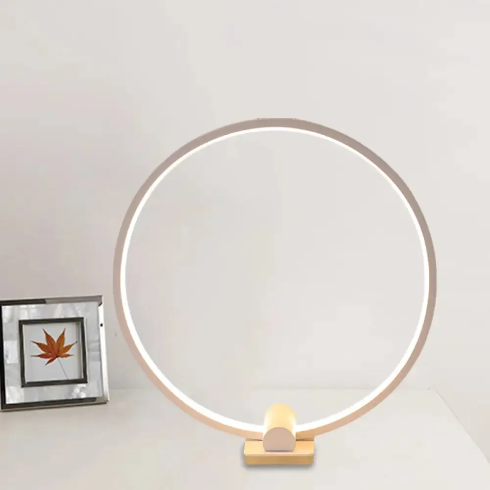 Minimalistic Annular Task Lamp: Metallic White/Coffee LED Reading Table Lighting in Warm/White Light