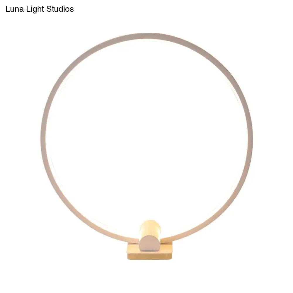 Minimalistic Annular Task Lamp: Metallic White/Coffee LED Reading Table Lighting in Warm/White Light