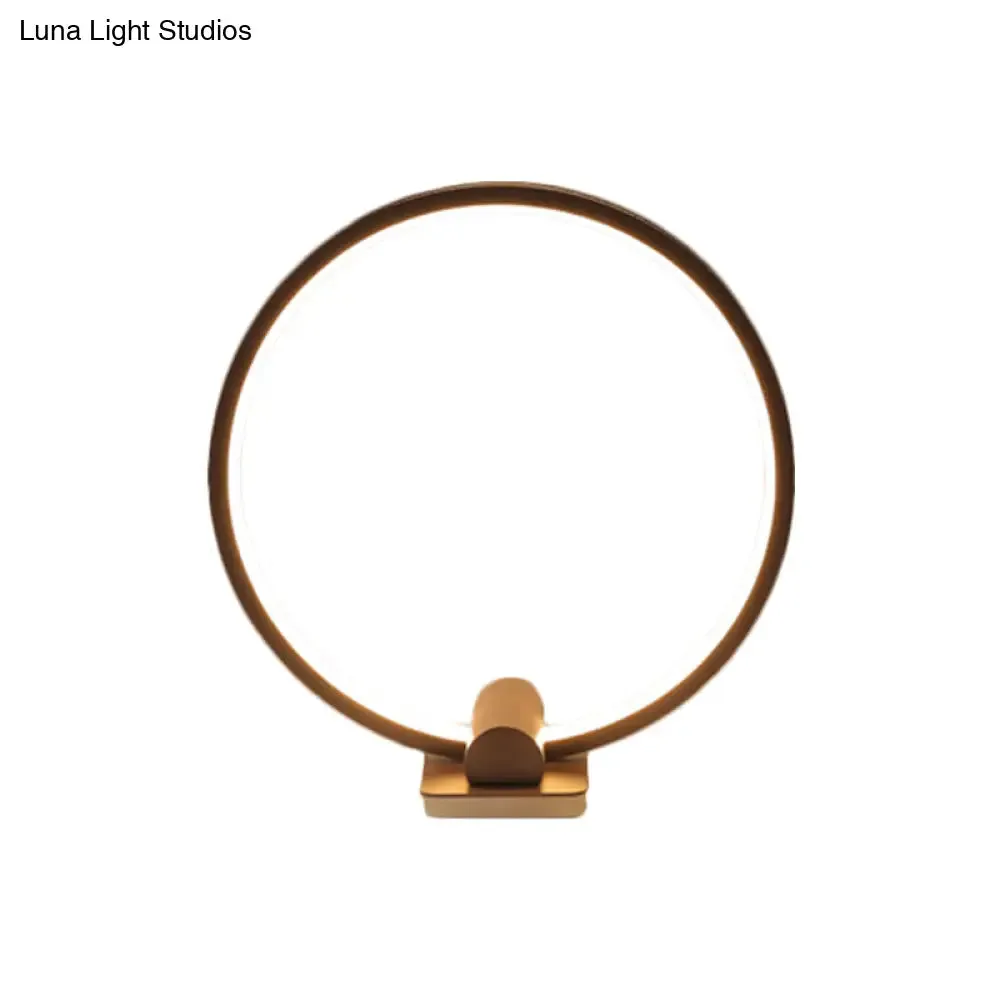 Minimalistic Annular Task Lamp: Metallic White/Coffee LED Reading Table Lighting in Warm/White Light