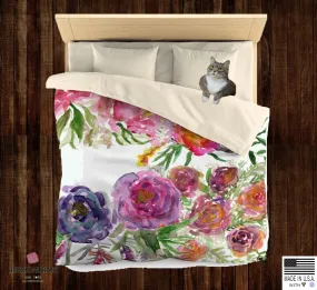 Mixed Summer Floral Pattern Green Queen Size or Twin Size Microfiber Duvet Cover