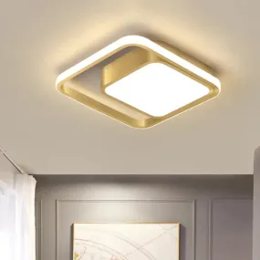 Modern Gold Square Flush Mount LED Metal Light Fixture for Corridors - Customizable in 7 Days