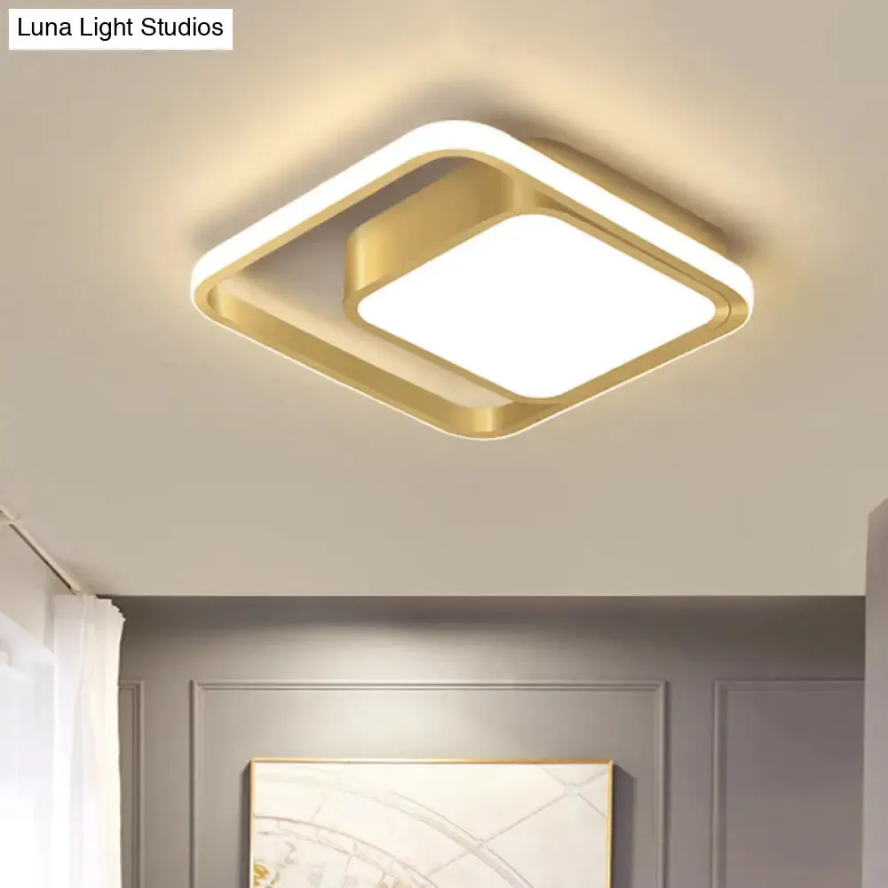 Modern Gold Square Flush Mount LED Metal Light Fixture for Corridors - Customizable in 7 Days