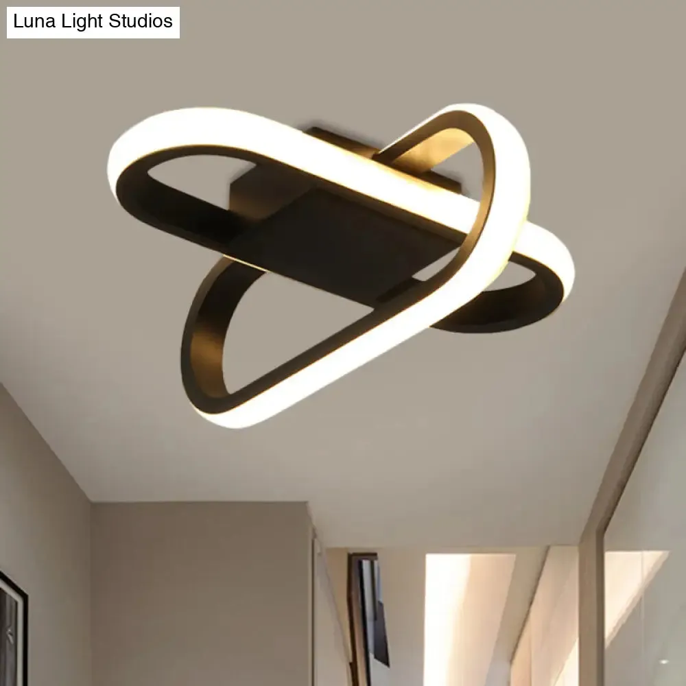 Modern Hotel LED Flush-Mount Ceiling Lamp in Black/White with Acrylic Shade - Warm/White Light