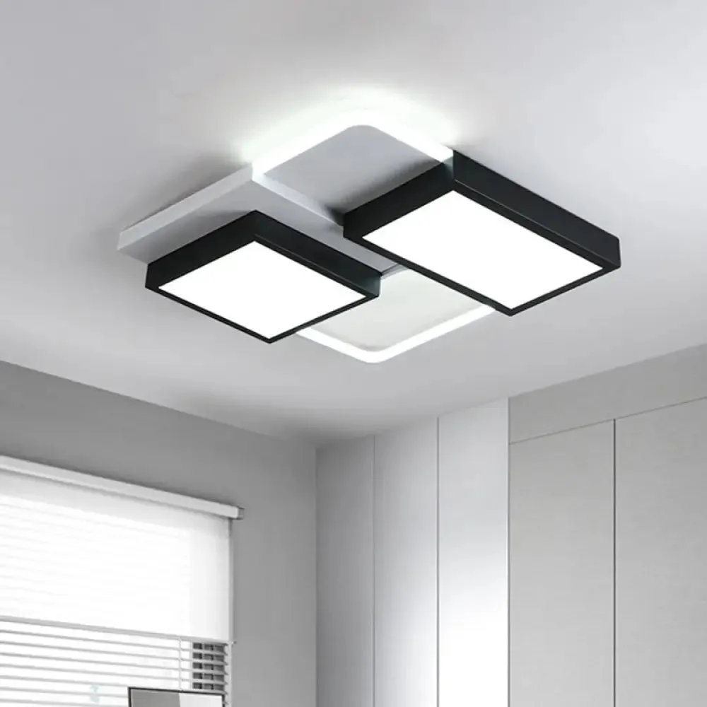 Modern Metallic Flush Mount LED Lamp: Black Close to Ceiling Lighting in Warm/White Light