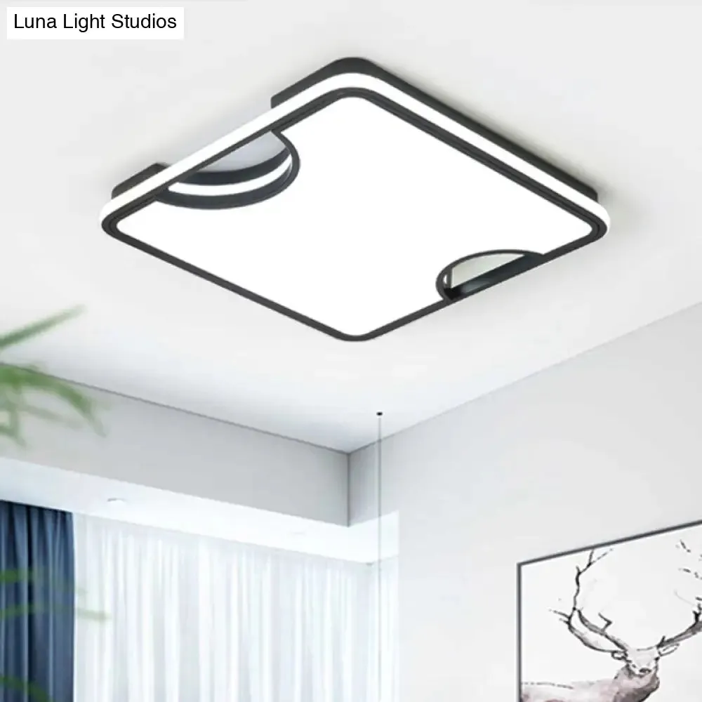 Modern Rectangular/Square Acrylic Flush Ceiling Light, LED Ceiling Lamp in Black/White, Warm/White (16"/19.5"/35.5" W)