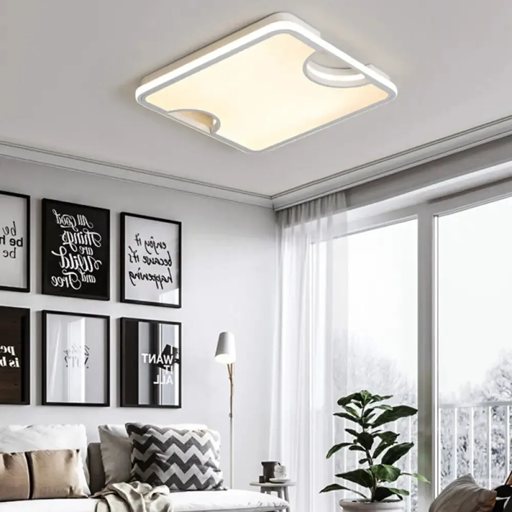 Modern Rectangular/Square Acrylic Flush Ceiling Light, LED Ceiling Lamp in Black/White, Warm/White (16"/19.5"/35.5" W)