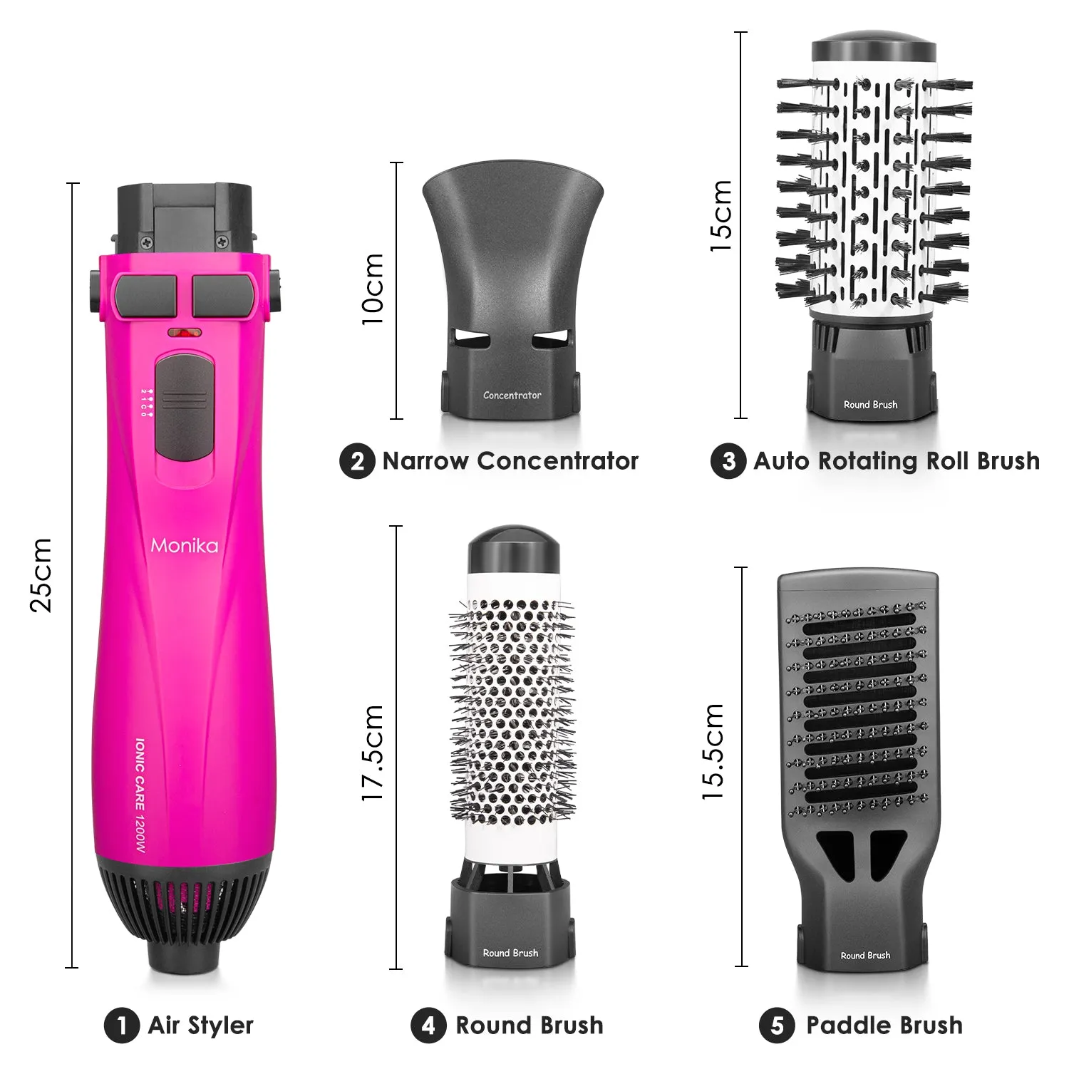 Monika 4 in 1 1200W Hair Styler Auto Curler Hot Air Brush w/ Ionic Care Tech Straightening Curling Blow Drying