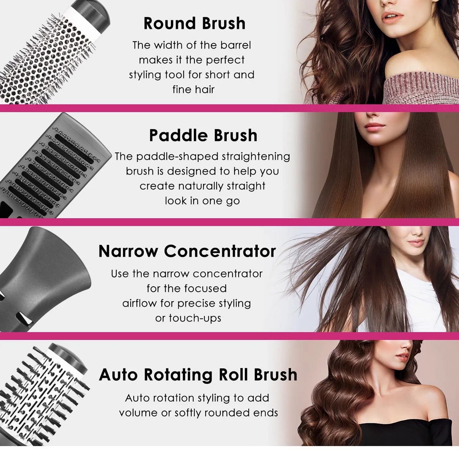 Monika 4 in 1 1200W Hair Styler Auto Curler Hot Air Brush w/ Ionic Care Tech Straightening Curling Blow Drying