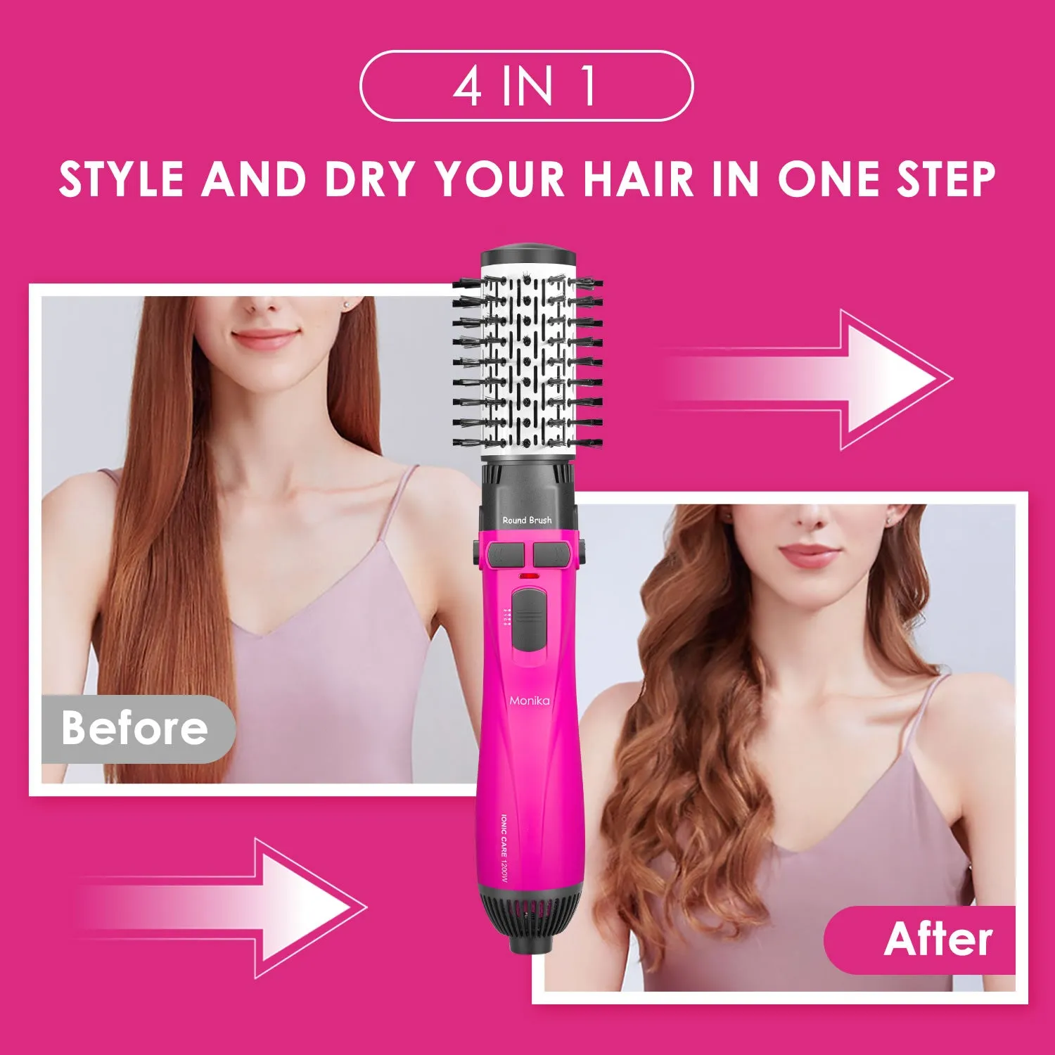 Monika 4 in 1 1200W Hair Styler Auto Curler Hot Air Brush w/ Ionic Care Tech Straightening Curling Blow Drying