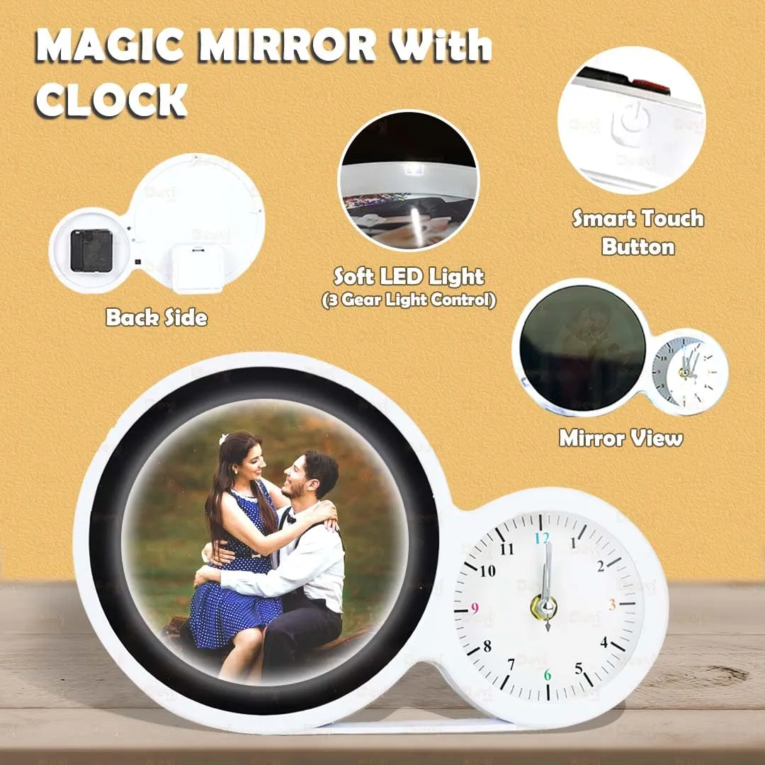 MUSHA Round Shape Personalized Customized Magic Mirror Cum Photo Frame Giting Item (30X19)