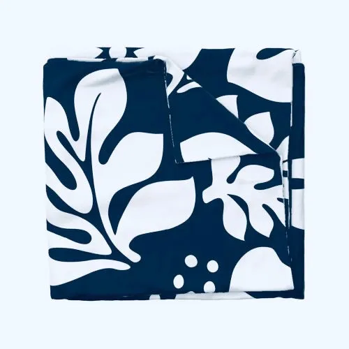 Navy Blue and White Hibiscus and Hawaiian Flowers Duvet Cover -Large Scale