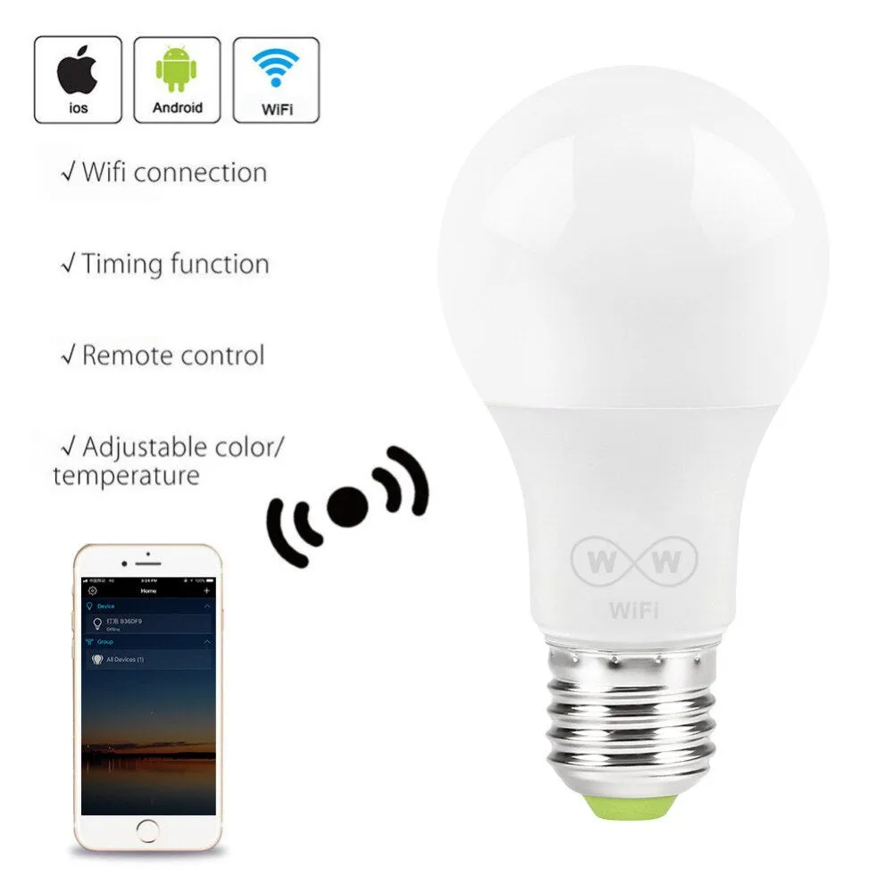 New E27 WiFi Smart LED Light Bulbs Intellegent App Remote Control Bulbs Walk-up Warn Lighting Work With Alexa Google Assistant