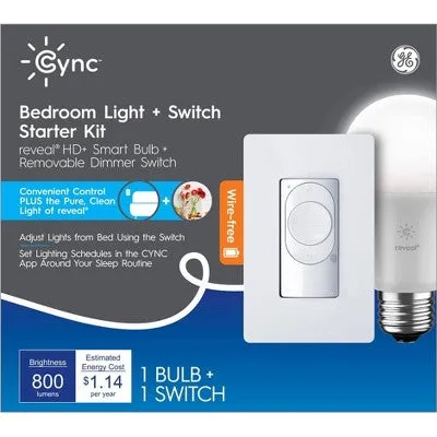 New - GE CYNC Reveal Smart Light Bulb with Smart Wire-Free Dimmer Switch Bundle