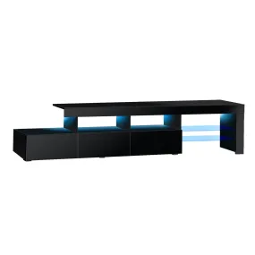 Oikiture TV Stand Cabinet LED Entertainment Unit Gloss Wooden 3 Drawers Black