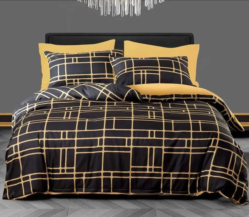 Pamposh Duvet Cover Set-Bricks (Black and Gold)