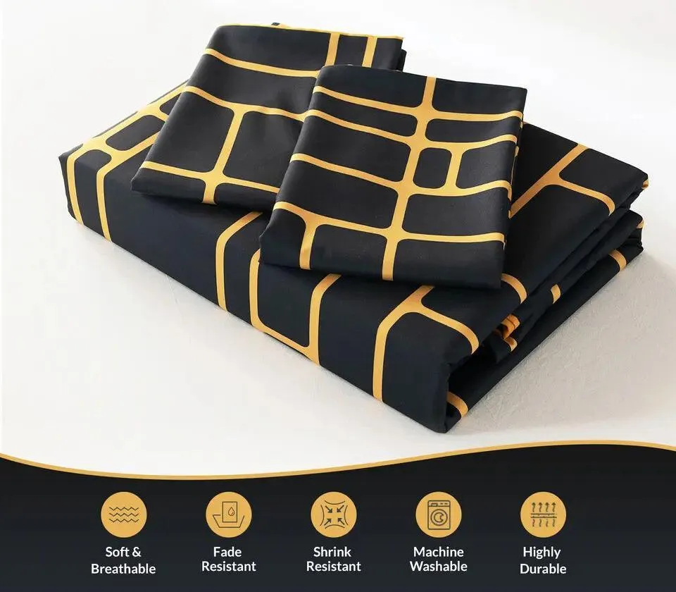 Pamposh Duvet Cover Set-Bricks (Black and Gold)