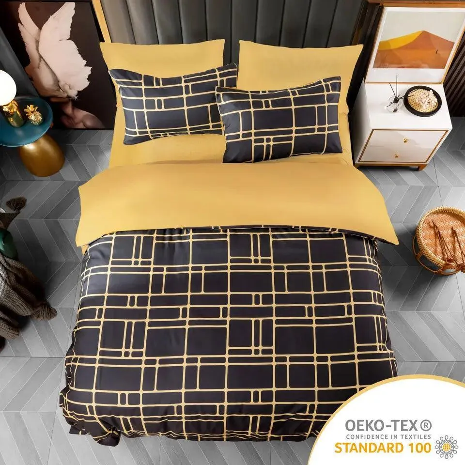 Pamposh Duvet Cover Set-Bricks (Black and Gold)