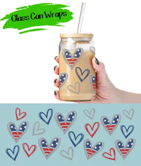 Patriotic Hearts Wrap for 16/20 oz Cups - UV DTF or Sublimation (SHIPS IN 3-7 BUS DAYS)