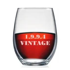 Personalized Vintage Birthday Stemless Wine Glass