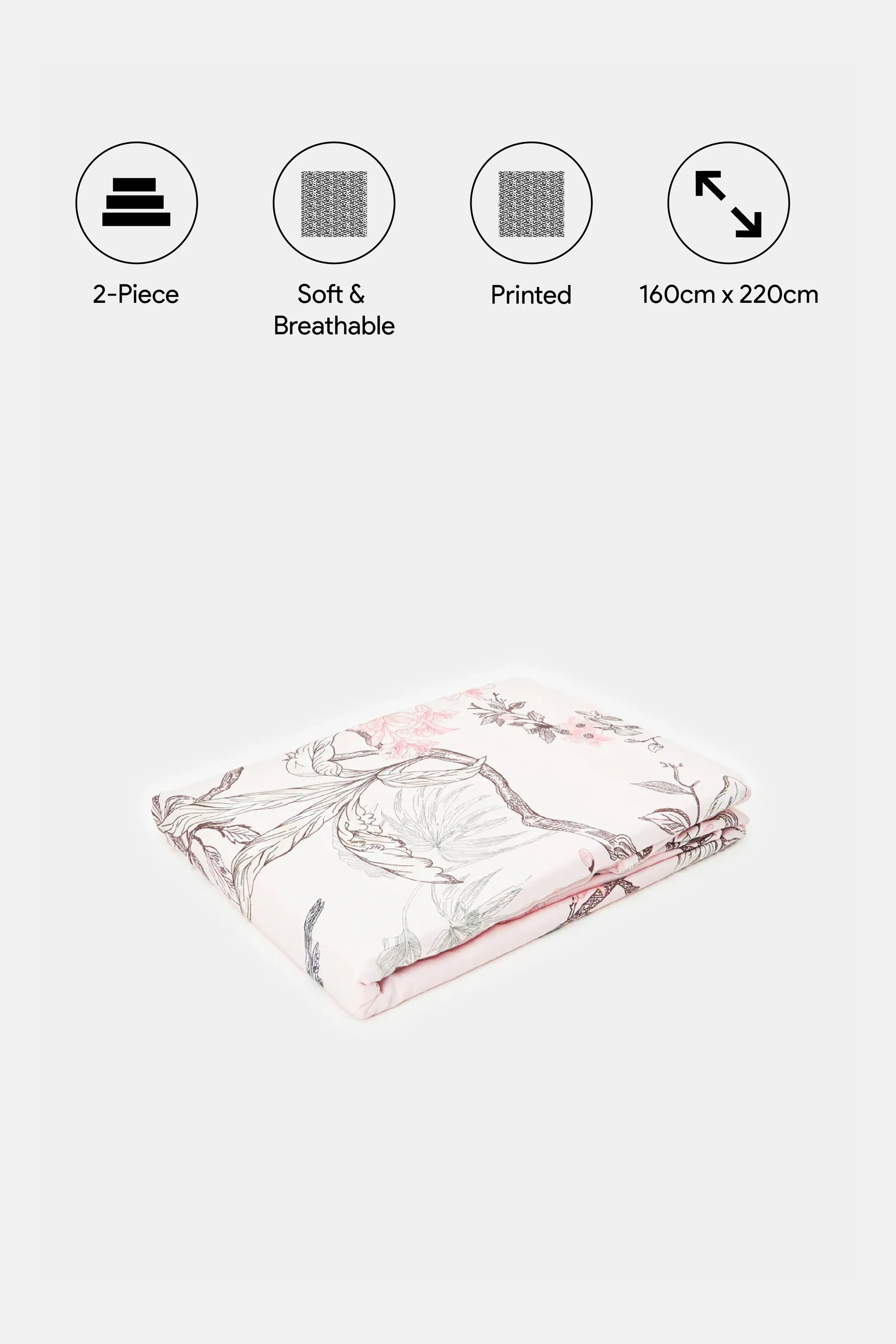 Pink 2 Piece Garden Printed Duvet Cover Set (Single Size)