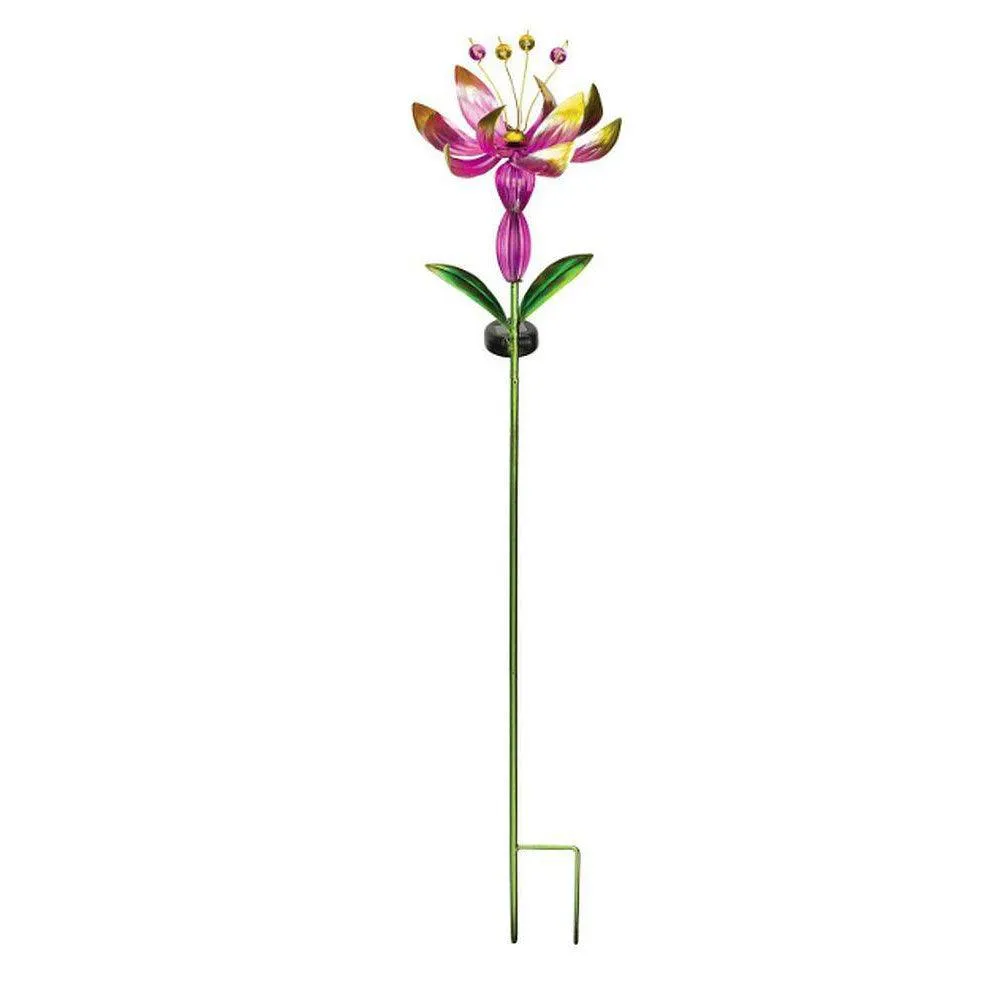 Pink Flower Spinner Solar Stake