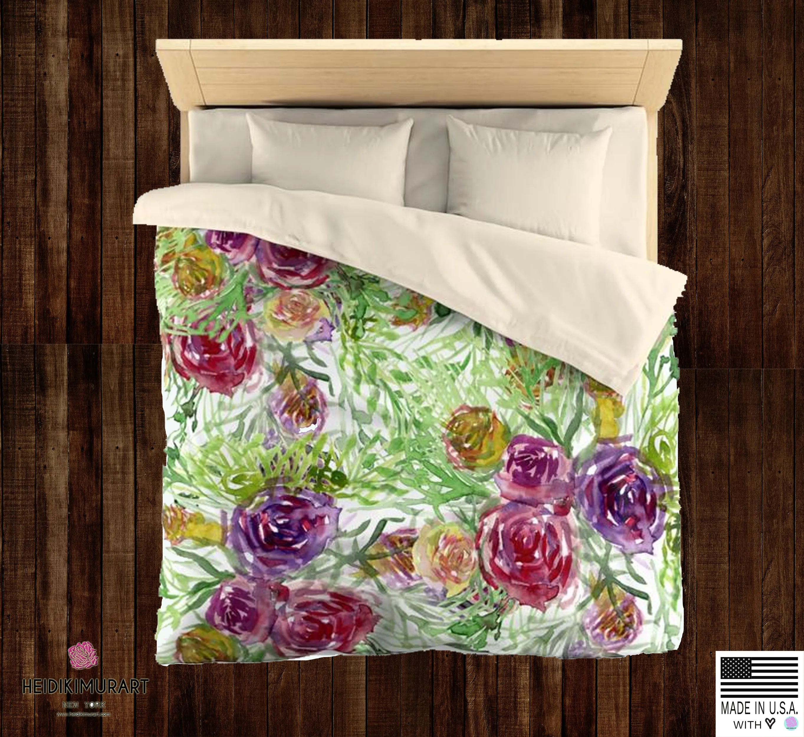 Purple Garden Floral Rose Soft Polyester Microfiber Duvet Cover-Made in USA