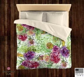 Purple Garden Floral Rose Soft Polyester Microfiber Duvet Cover-Made in USA